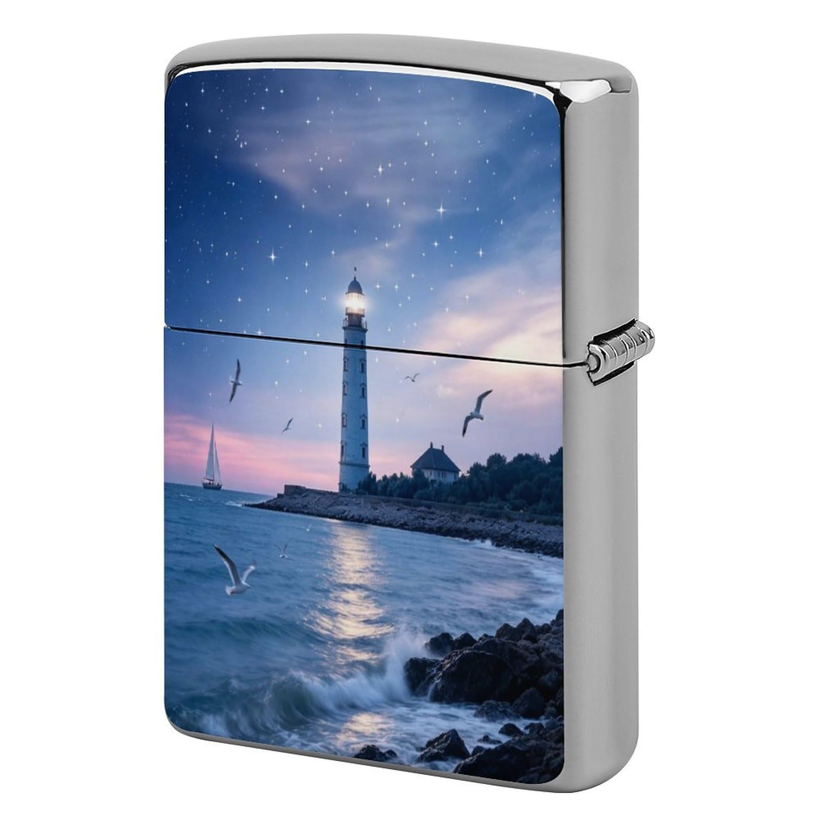 Btcowzrv Style Lighthouse At Night Metal Lighter Case Sleeve Cover Holder