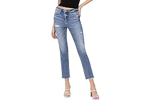 Women's High-Rise Jeans with Cropped, Raw Hem and Slim Straight Leg in Aspiration