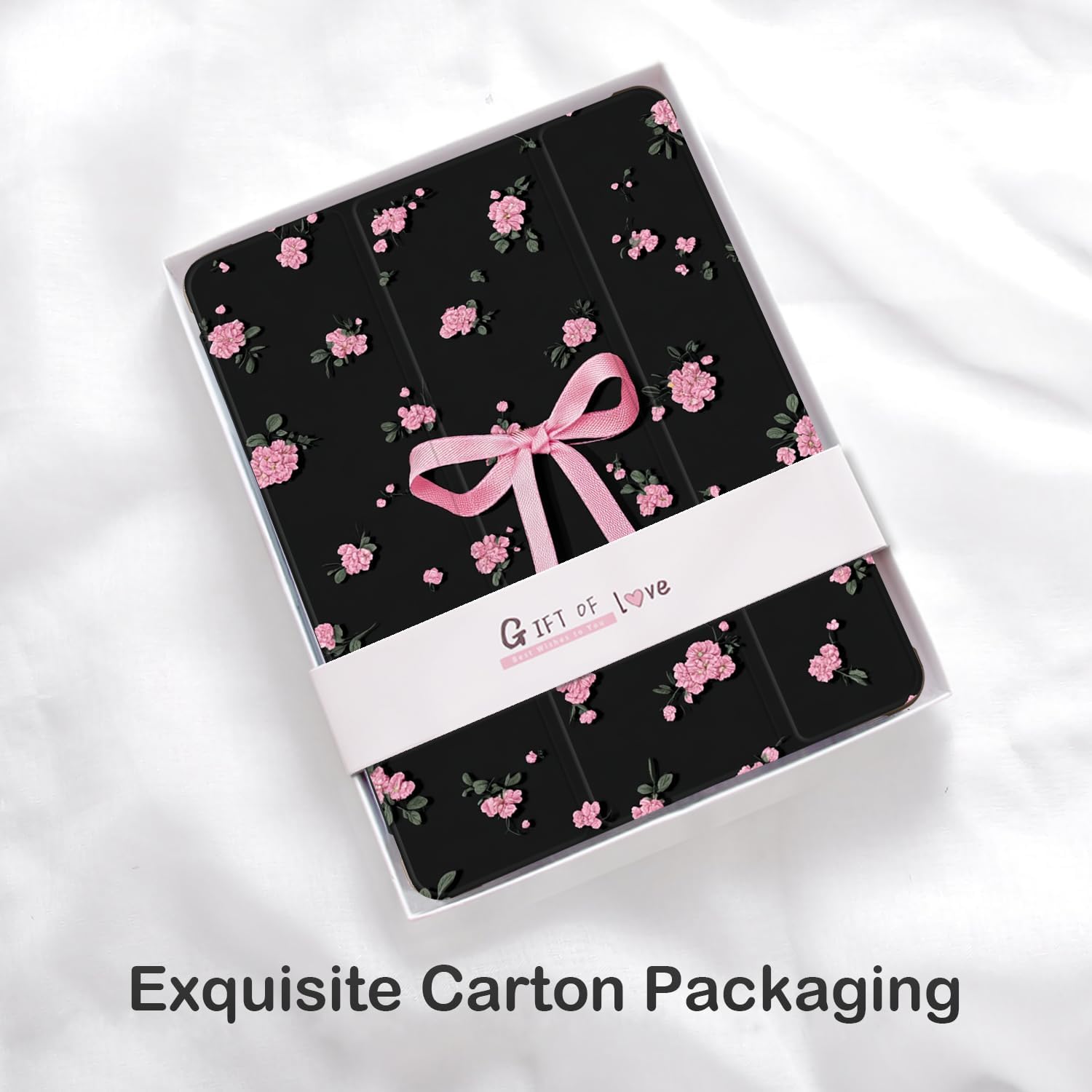 Cute Pink Bow Floral for iPad (A16) 11th Generation Case 11 Inch 2025, for iPad 10th Generation Case 10.9 Inch 2022 with Pencil Holder, Auto Sleep/Wake, Black Leather Soft TPU Back Cover