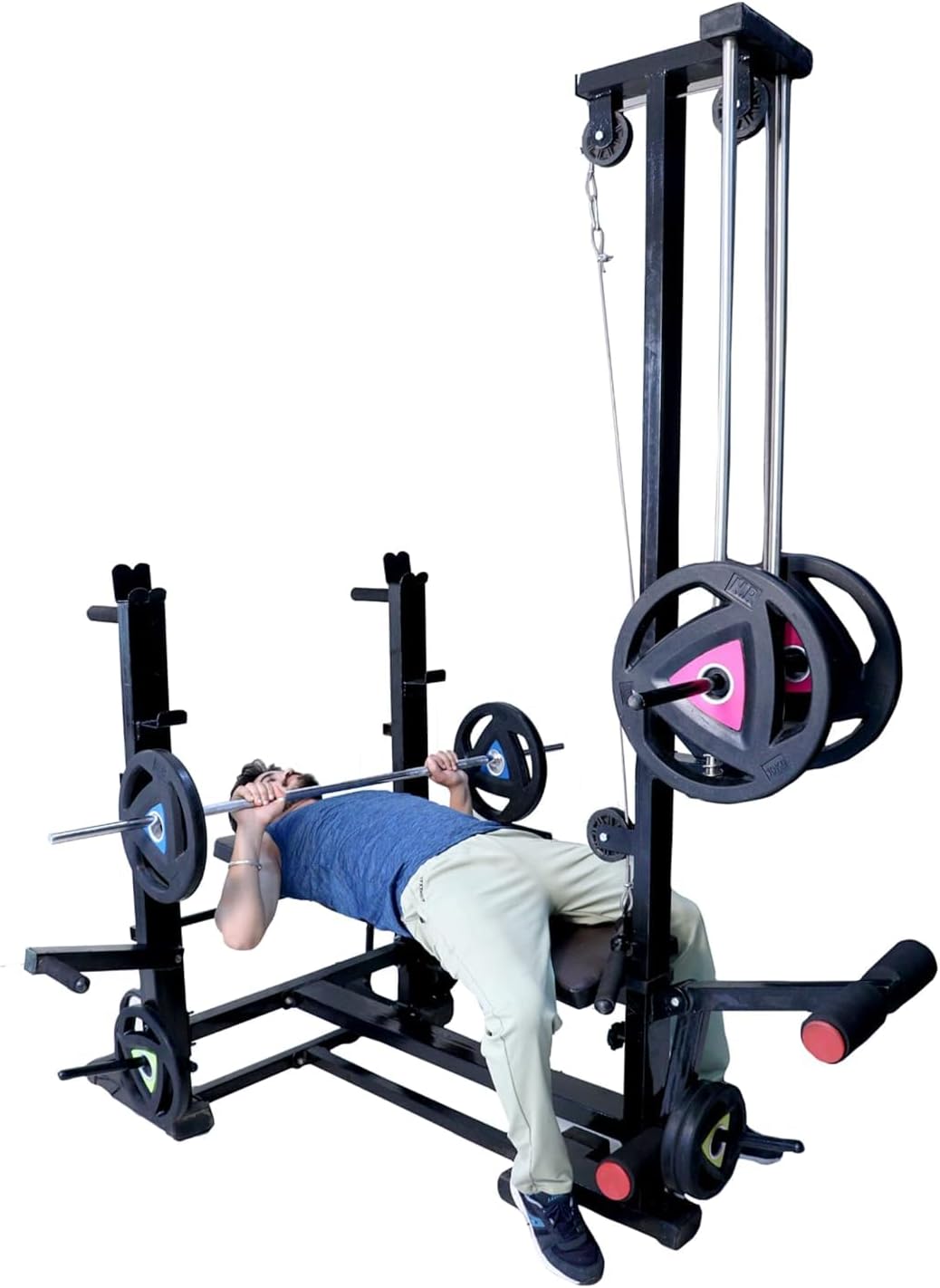FITNESS Home Gym Adjustable Bench, 20 in 1 Gym Bench, Gym Equipment for Home Workout Multi-Purpose Adjustable Bench Press with Lats Pull Down, Rowing, Bicep-Tricep Station | Heavy Gauge Steel, Double Support Frame | Complete Home Gym Setup.