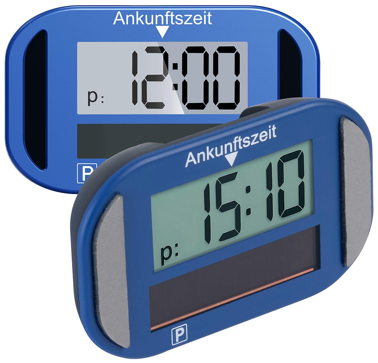 Lescars Digitale Parkscheibe: 2er-Set e-Parkscheiben, ECE-Zulassung, Erschütterungssensor, Solar (Elektronische Parkscheibe Solar, mit Display)