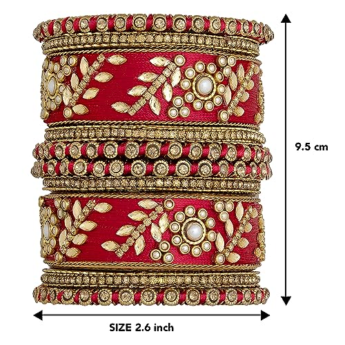 Image of Peora Silk Thread Kundan & Stone Studded Chuda Bangles Set Gift for Women