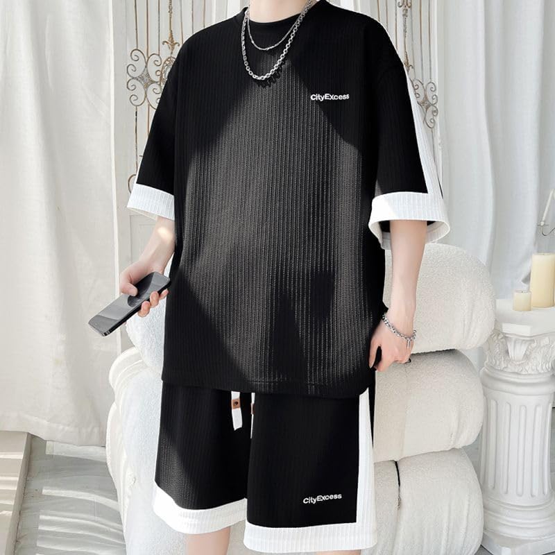 [FJLTDCP] tシャツ メンズ 上下セット 2点セットチワークカラーです 運動着 夏 部屋着ゆったり 軽量 おしゃれ 夏服男女