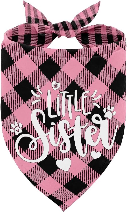 Dog Bandana, Little Sister Dog Bandana, Dog Scarf Classical Plaid Printing, Dog Scarf Accessories, Dog Bandana Pet Scarf, Pet Baby Announcement Scarf Gender Reveal Accessories, Dog Bandana Gift (G1)
