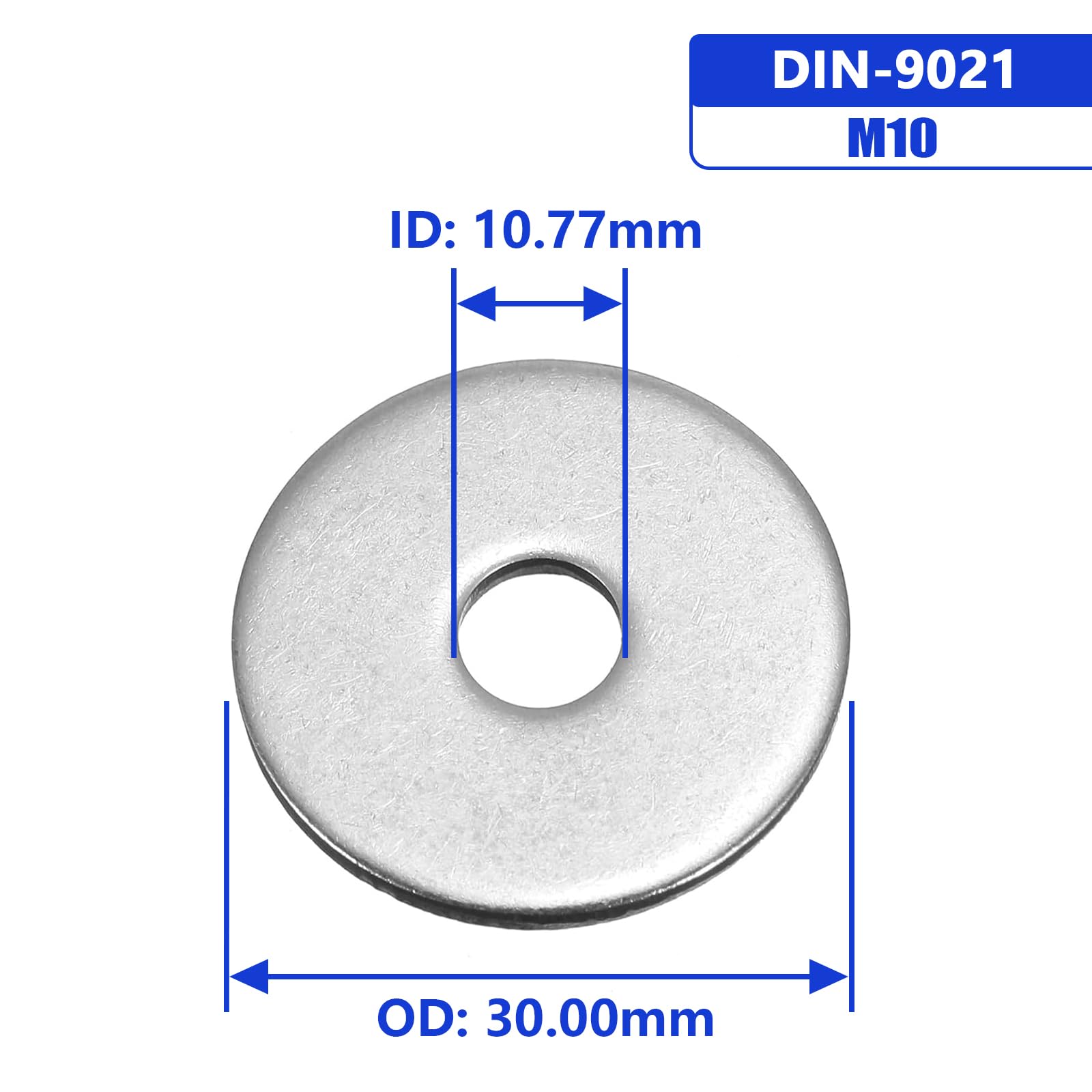 18-8 (304) Stainless Steel Fender Washer M10 x 30 mm OD 10 mm ID 40 Pack