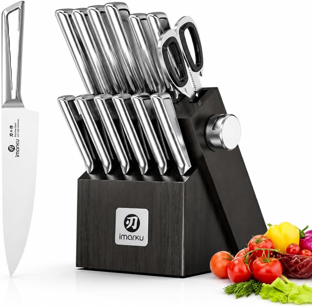 imarku 14-Piece Knife Set with Block, Minimal Modern Kitchen Cutlery Set