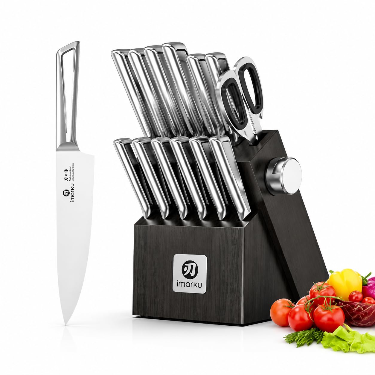 imarku 14-Piece Knife Set with Block, Minimal Modern Kitchen Cutlery Set