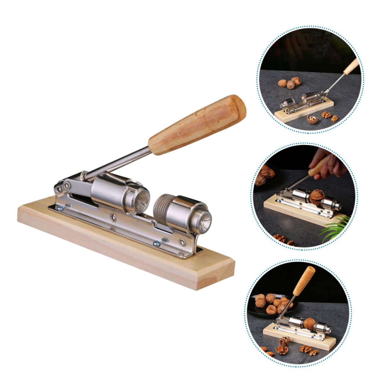 Casse-Noisette Espacement Réglable Mécanique Poignée en Bois en Acier Inoxydable Outil Pratique pour Casser Noix Cuisine Adapté à Tous Types de Noix