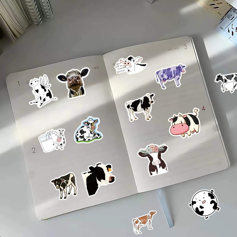 50 Pcs Cow Stickers Laptop Car Scrapbook Phone Skateboard Suitcase Luggage Bike Cow Vinyl Waterproof Aesthetic Personalised Stickers for Teens Boys Girls Adults - Image 2