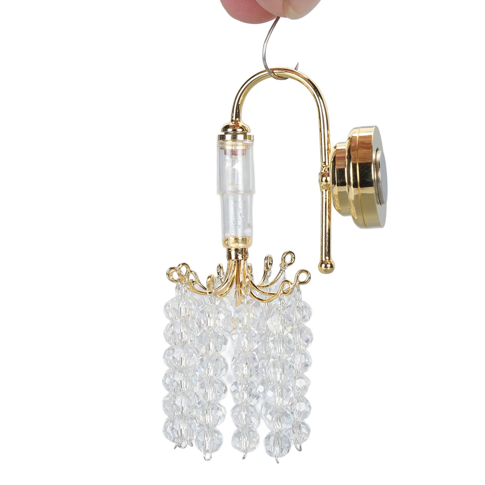 Asixxsix Luci per Casa delle Bambole, Lampada da Parete in Miniatura in Scala 1:12 Alimentata a Batteria CR1632 130mAh con Perline Acriliche con Base in Metallo per l'arredamento della Camera da