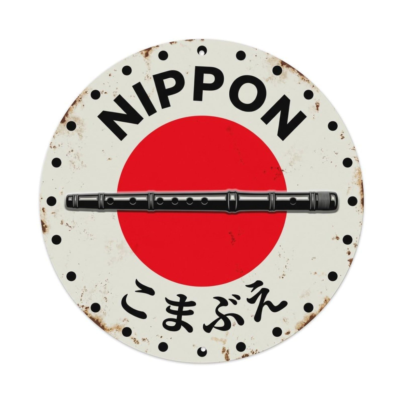 Galvaxio Style Komabue Flute Nippon Court Music Weathered Metal Tin Sign
