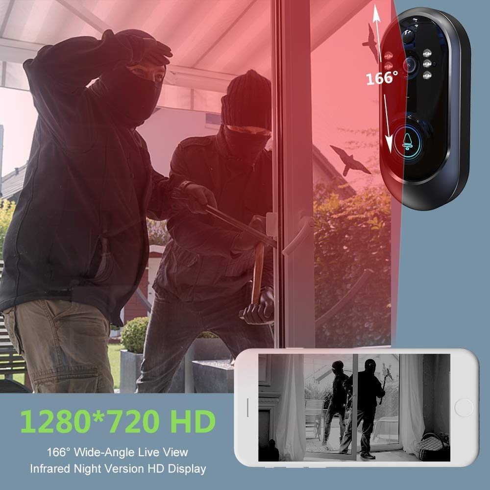 Videocitofono, Video Campanello Wi-Fi, Casa Allarme Smart, 1080P HD Audio Bidirezionale, Peephole Door Camera 166 Gradi grandangolare, Sensore di Movimento Adatto a Famiglie, Hotel