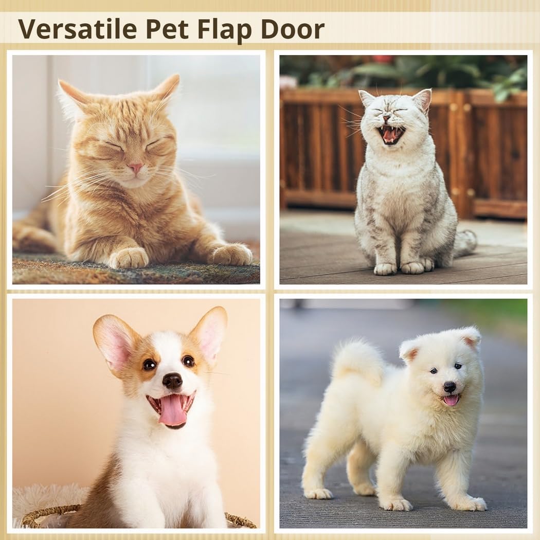 Katzenklappe, 4-Wege-Verriegelung für Innen- und Außentüren, große Haustierklappe für Katzen und kleine Hunde, Außenmaß 9,84 x 9,25 Zoll, klare Klappe, Schlichtes Design, passend zu vielen Türen