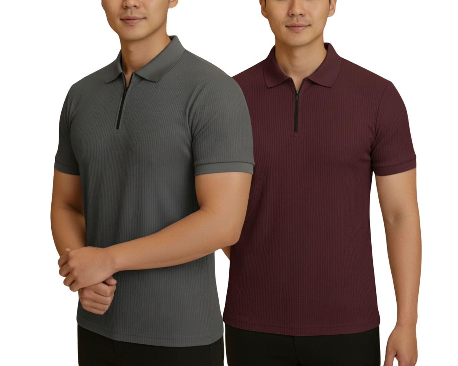 Men’s Cotton Self Design Polo T-Shirts | Front Half Zipper | Pack of 2 | Multicolour-picture-44