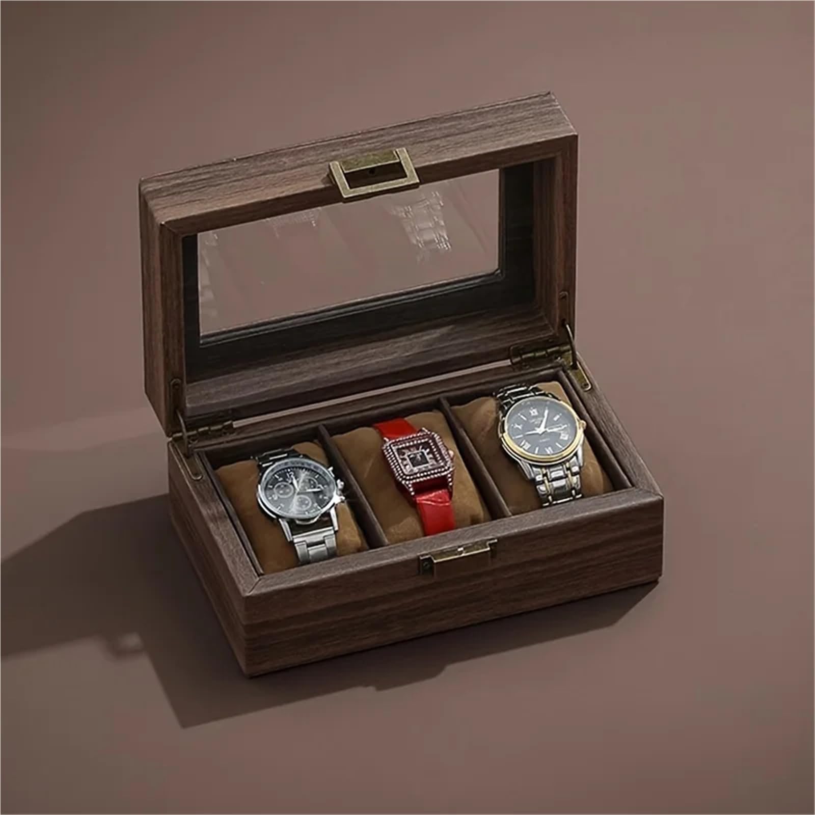 Portaorologi in Legno Massello Scatola porta orologi con venature del legno | Slot multipli meccanici, grande capacità domestica(10slot)