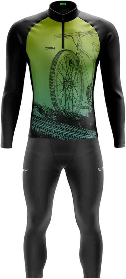 Conjunto Ciclismo Masculino Manga Longa + Calça Gel MPRO Densidade 90 Proteção UV Compressão Bolsos para MTB Speed Cicloturismo