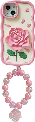Funda para iPhone 11, linda funda 3D Kawaii para teléfono, diseño divertido de rosas y flores de dibujos animados con correa de mano, funda de
