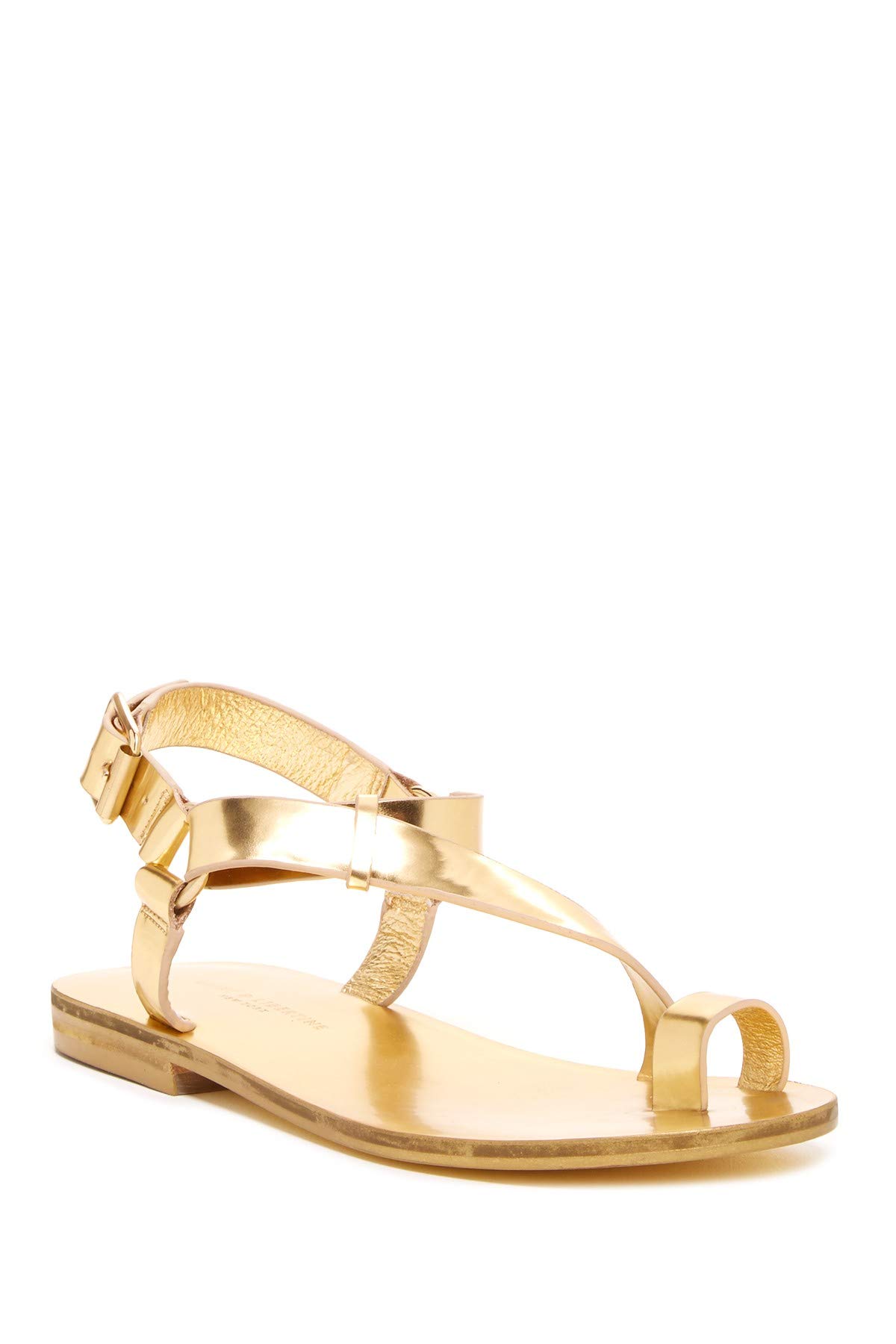 Libra Sandal Gold Specchio Leather Toe Loop Thong Flat Sandals