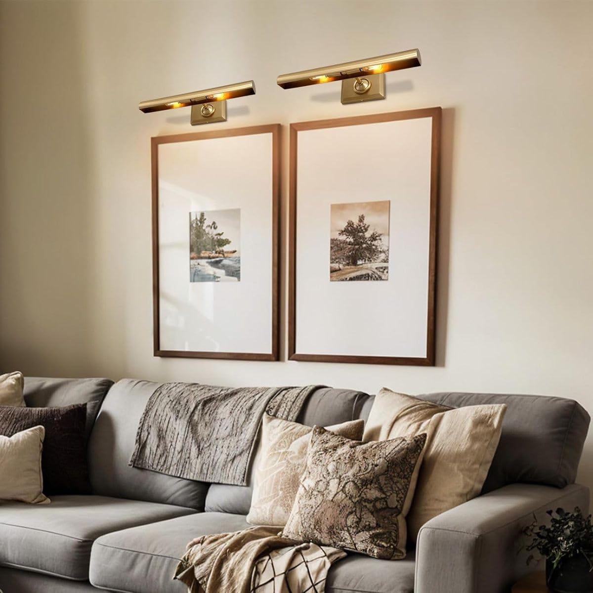 VARTH Antique Brass Picture Light for Wall Art – Vintage LED Wall Lamp for Paintings, Photo Frames & Artwork | Adjustable Arm Wall Sconce for Living Room, Lighting Decor (Raw Brass Finish 14 Inch)