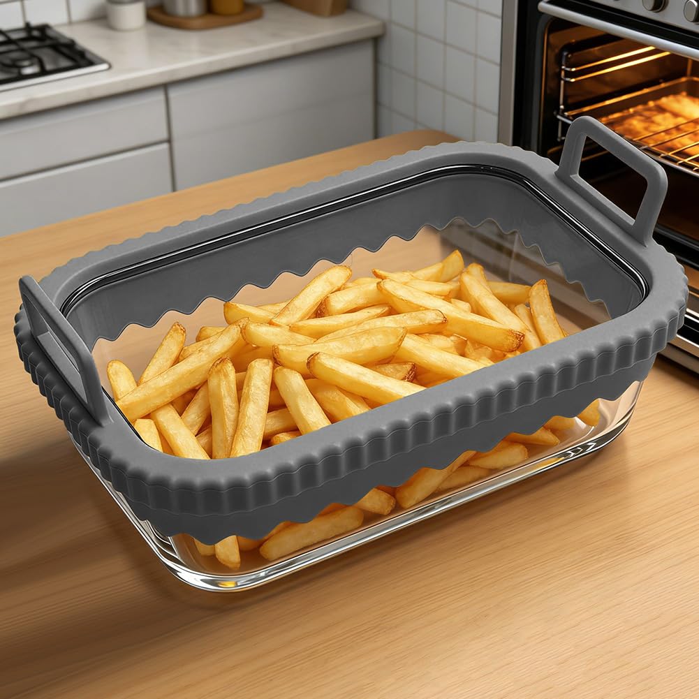 Plat à gratin Airfryer pour Ninja & Cosori | Moule en verre avec couvercle et poignées amovibles | Résistant à la chaleur pour Ninja Airfryer Accessoires AF400EU/AF500EU/SL400EU | Passe au