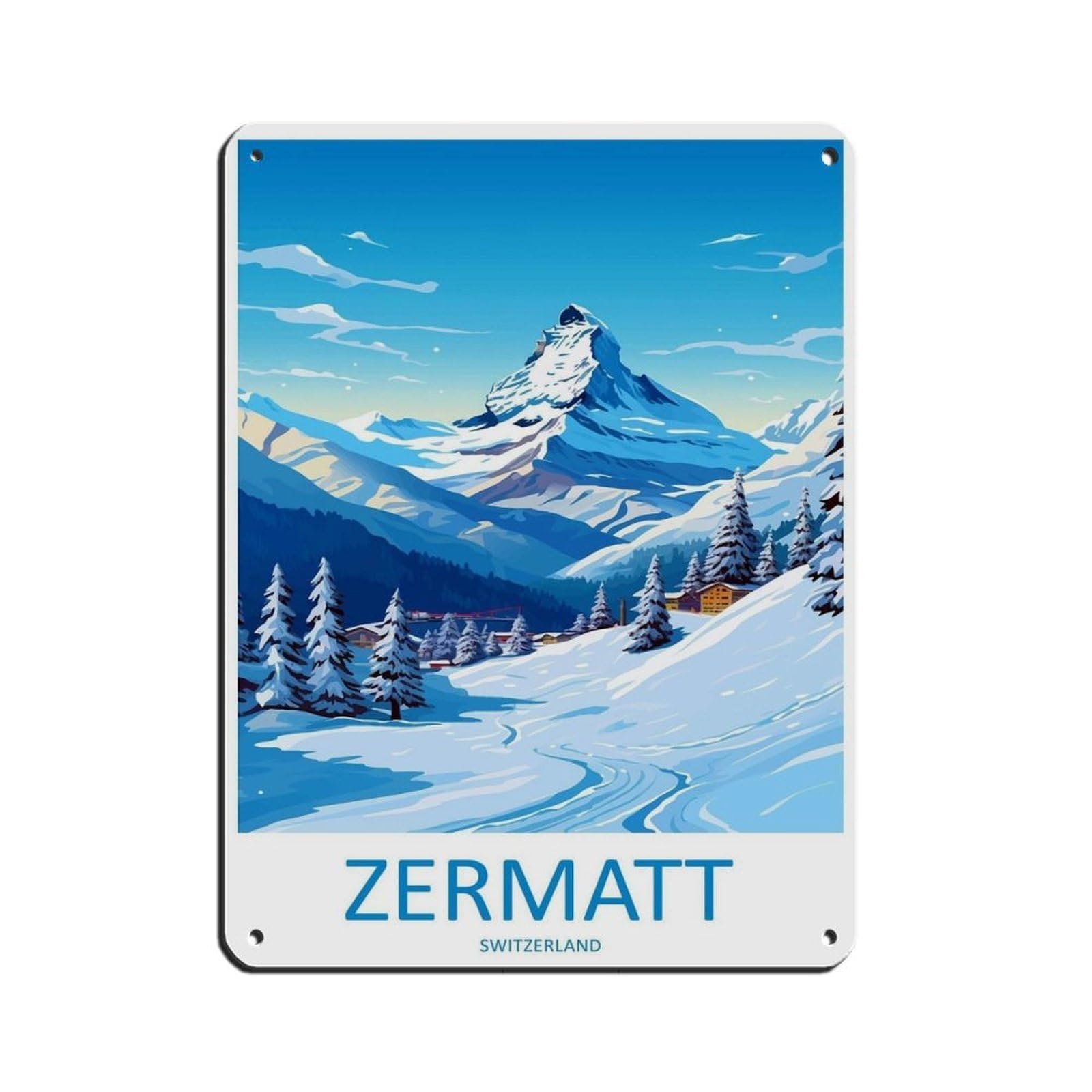Zermatt Travel Art Ski Art Lover Gift Retro Poster Metal Tin Sign Chic Art Retro Iron Painting Bar People Cave Cafe Family Garage Poster Wall Decoration 12x16inch(30x40cm)