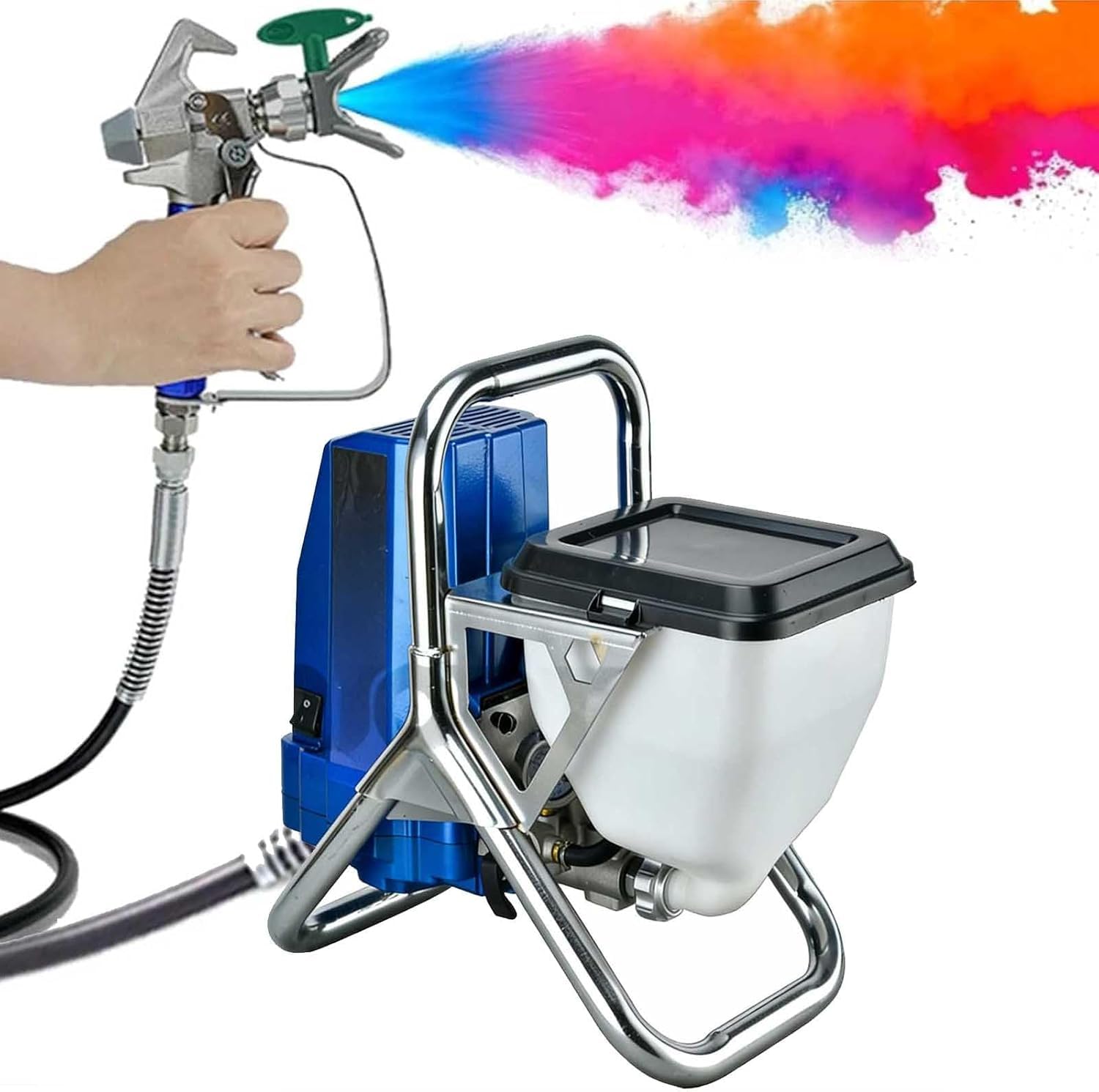 Spruzzatore Airless Professionale 1800W, Pistola a Spruzzo 3300 PSI, Kit di Verniciatura con Serbatoio, Tubo 5m, Ugello e Manometro, per Interni ed Esterni, Antigoccia