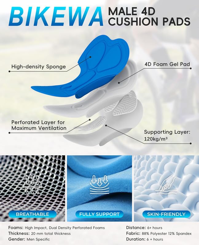 Bikewa Men's 4D Padded Bibs with Pockets