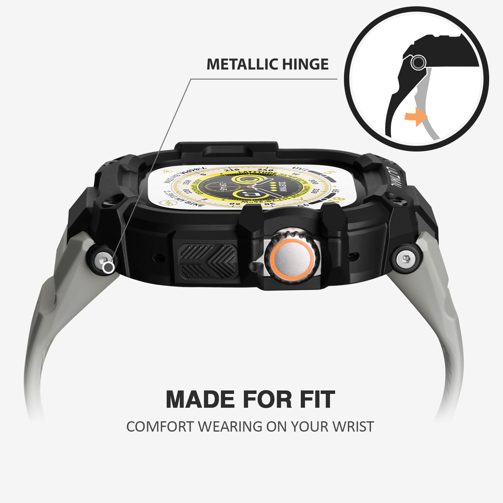 ULTIAML Etui ochronne z bransoletką, kompatybilne z Apple Watch ultra 2/ ultra 49 mm, regulowany, odporny na uderzenia, sportowy pasek, wytrzymały pasek premium (szary)