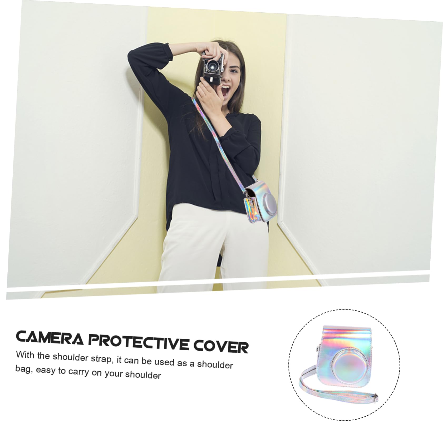 HOMSFOU Borsa Fotografica Fotocamere Digitali Immediato Fotocamera Digitale Custodia Per Fotocamera Istantanea Fotocamera Mini Macchina Fotografica Istantanea Telecamera Silver Pu