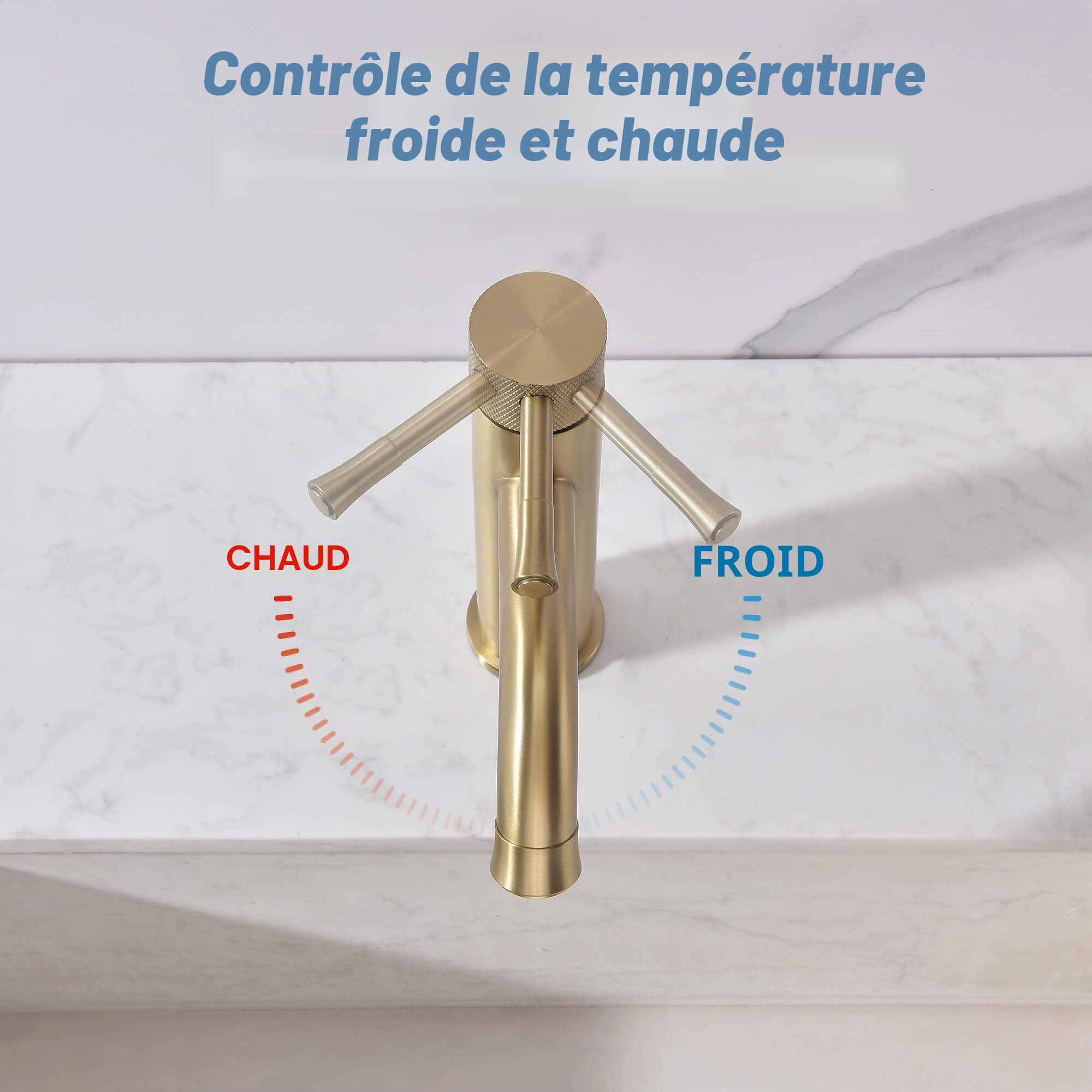 Robinet de salle de bain à poignée unique en or brossé avec pulvérisateur et aérateur