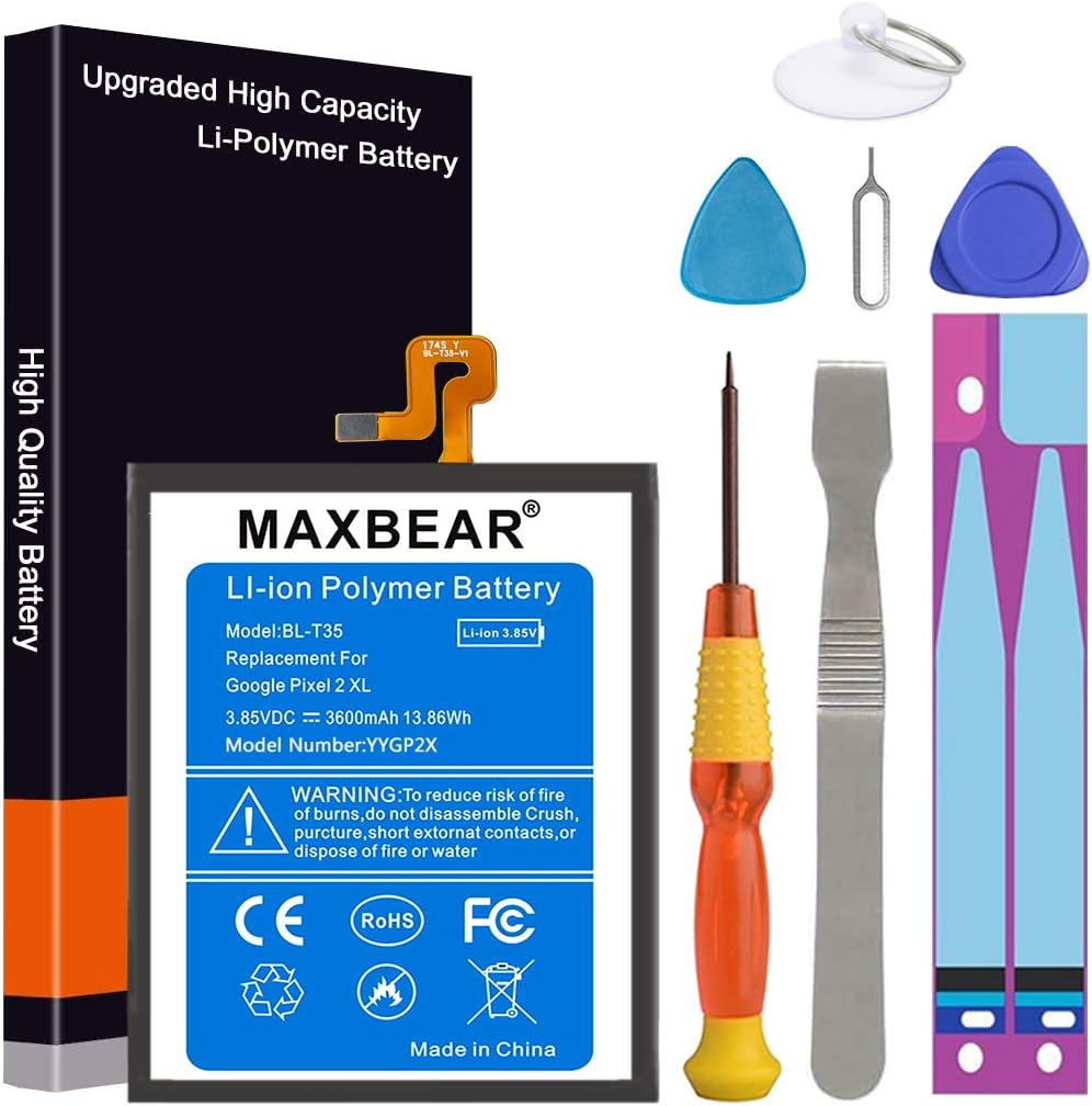 Google Pixel 2 XL Battery, MAXBEAR 3600mAh Li-Polymer Battery BL-T35 Replacement for HTC Google Pixel 2 XL (6.0'') with Repair Screwdriver Kit Tools.