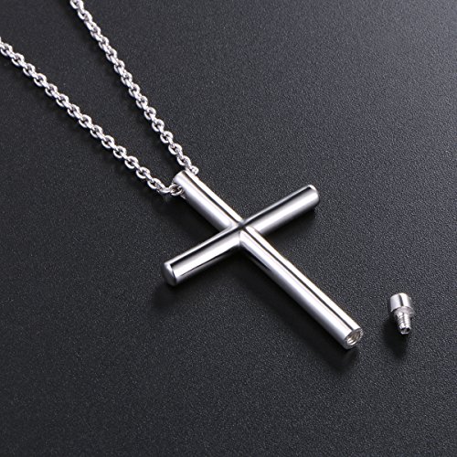 DAOCHONG S925 Sterling Silver Urn Necklace Memorial Ashes Keepsake Exquisite Cremation Simple Bar Cross Pendant Jewelry2