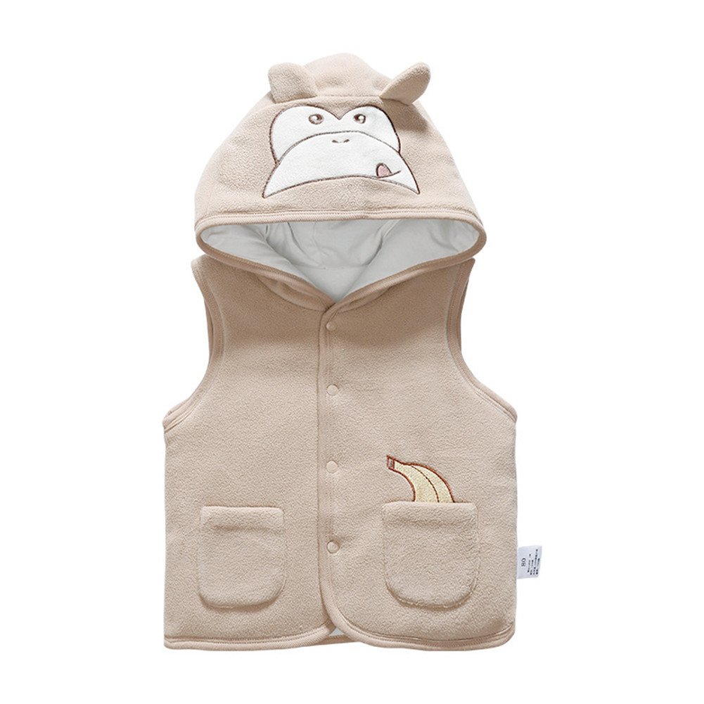 Monvecle Baby to Toddler Fleece Hooded Vests Unisex Infants Sleeveless Padded Waistcoat Brown 12-18M