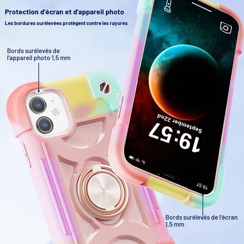 Coque iPhone 11 avec anneau rose protection integrale antichoc - 6