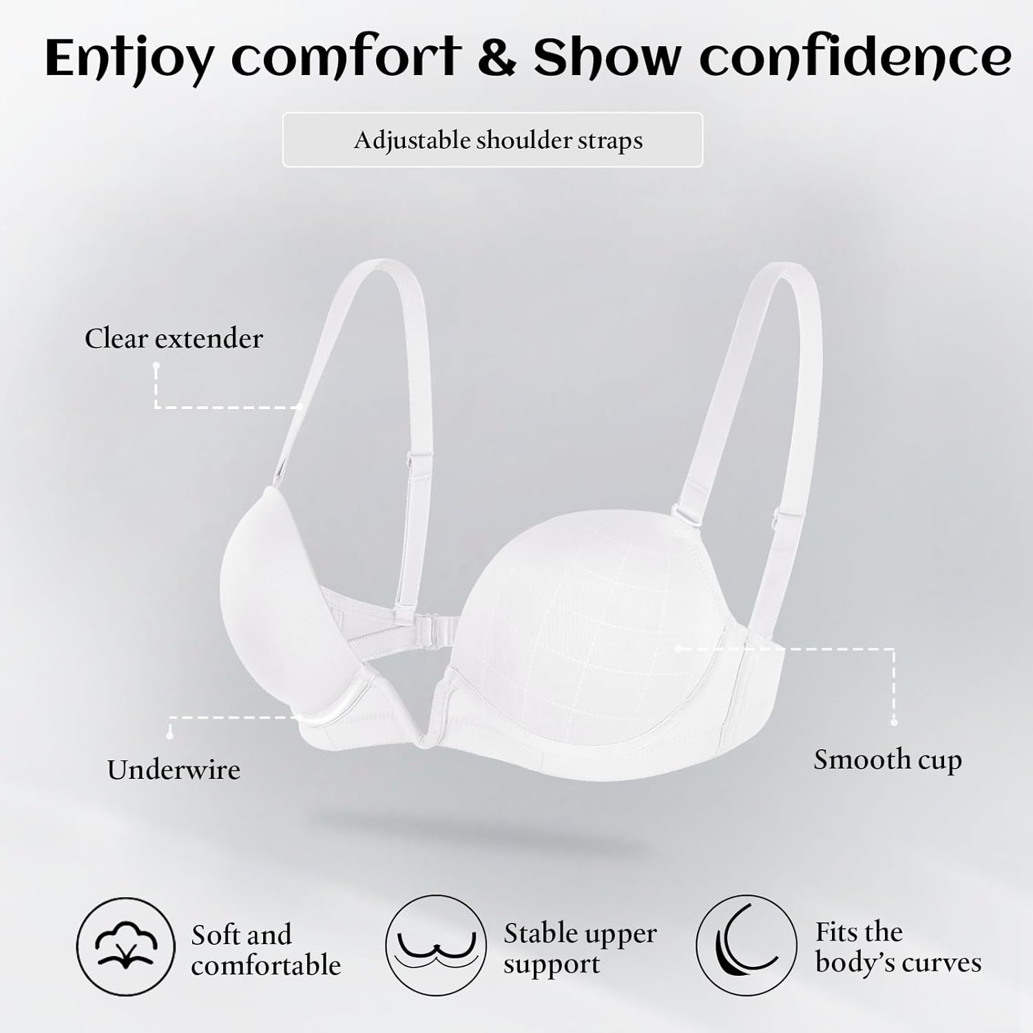 Women's Deep V Plunge Padded Push Up Bras with Clear Straps Backless Convertible Low Cut Underwire Bra White 36A - Image 5