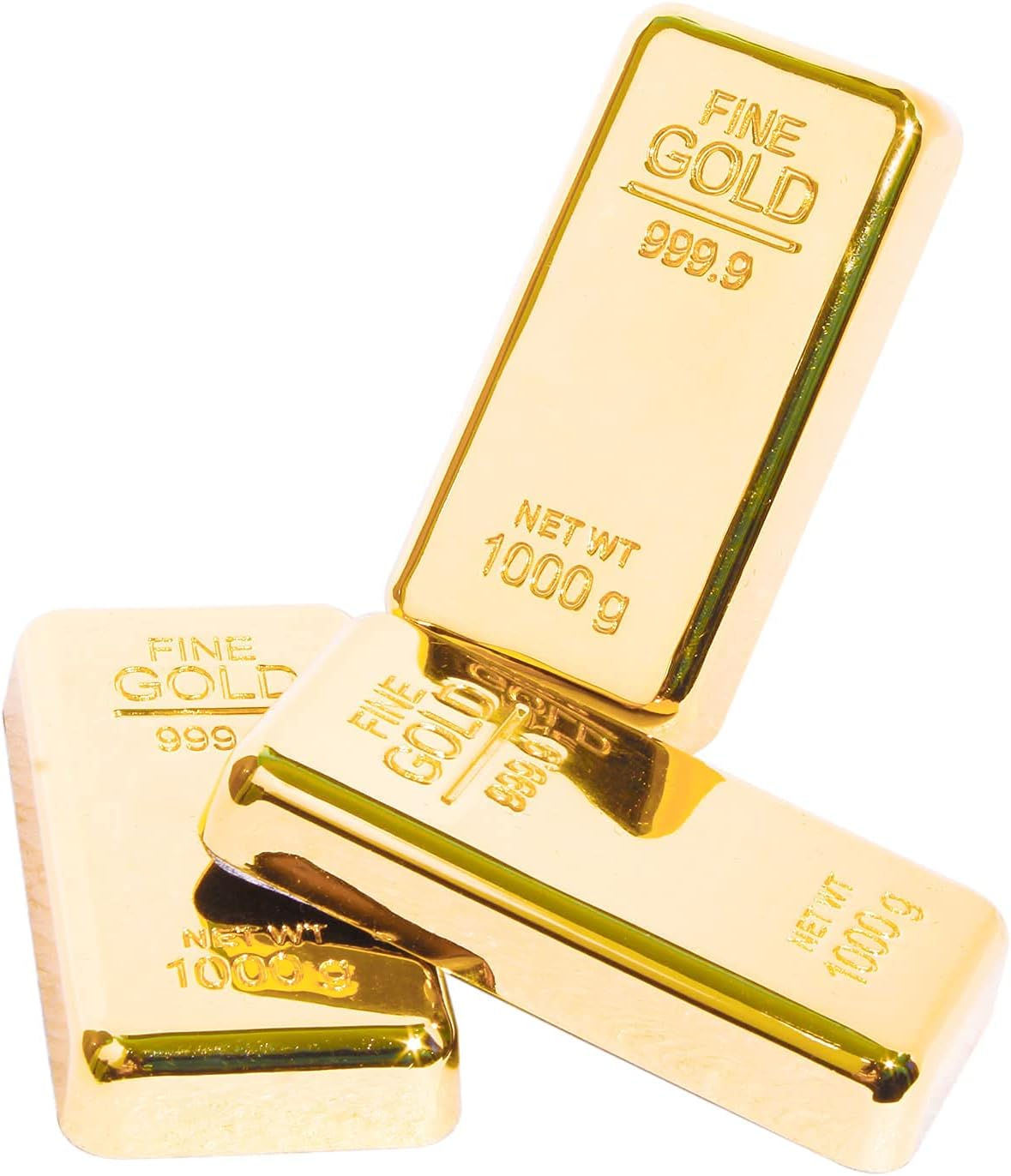 ZAHEPA Realistic Metal Gold Bar Paperweight for Office Table, Fake Gold Biscuit Paper Weight Table Decoration, Prop for Jewellery Shop & Heist Theme, Unique Gift for Home & Office (Pack of 3)