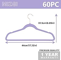 Vista 6 de MIZGI Perchas de Terciopelo Premium (Paquete de 60) Resistentes - Perchas de Fieltro Antideslizantes - Percha de Traje de Terciopelo Morado Claro
