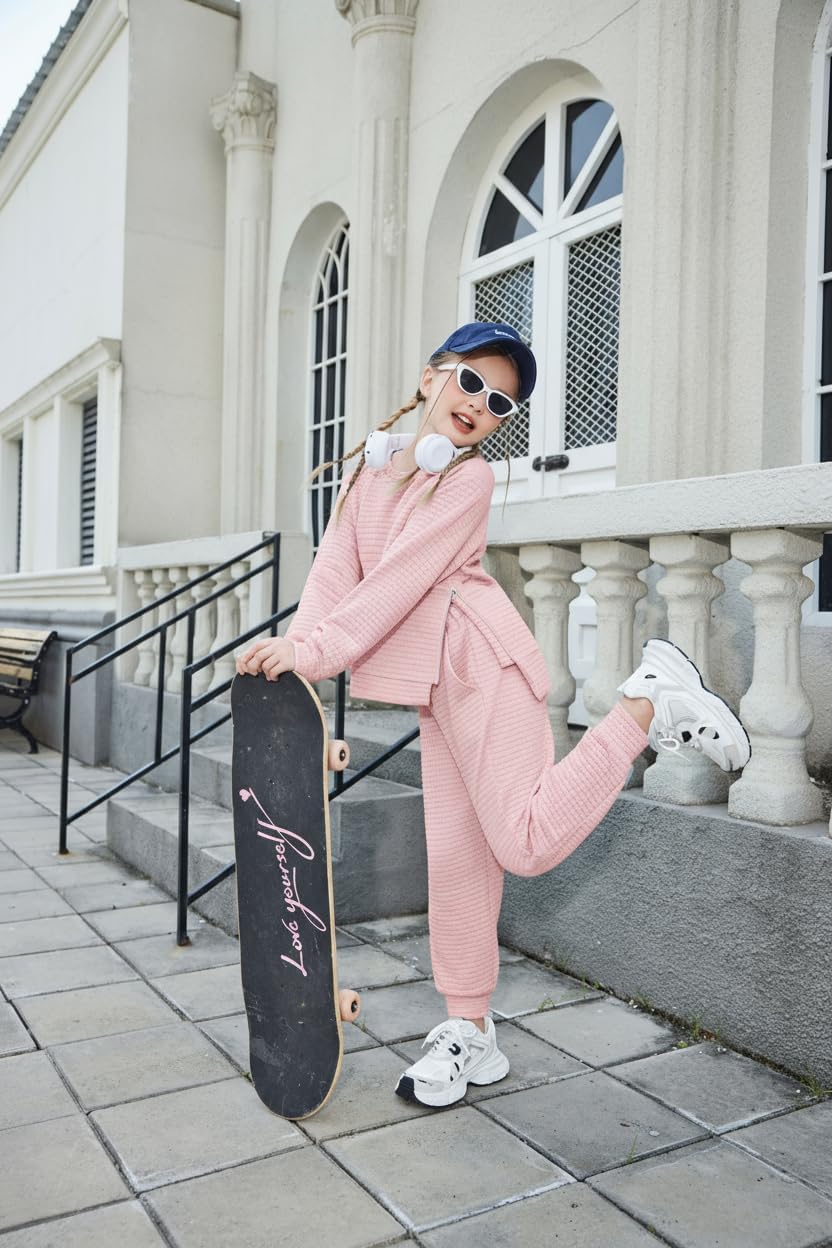 Arshiner Girls 2 Piece Tracksuit Set Long Sleeve Grid Pullover Top with Jogger Pants Kids Outfits for 5-14 Years - Image 5