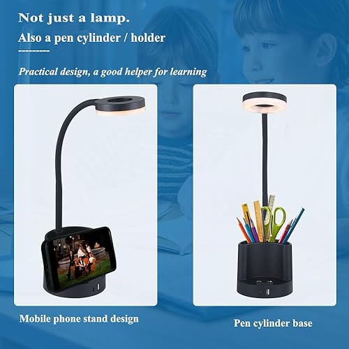 Miniatura 5 de HomeFocus - Lámpara de escritorio LED con puerto de carga USB, luz de lectura para oficina en casa, luz nocturna RGB, lámpara de estudio regulable