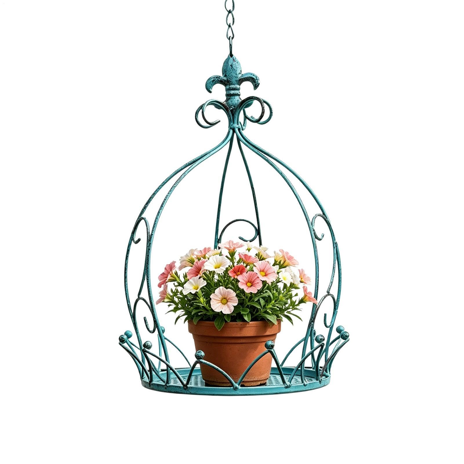 Suspension pour d'intérieur avec chaîne et panier décoratif en métal