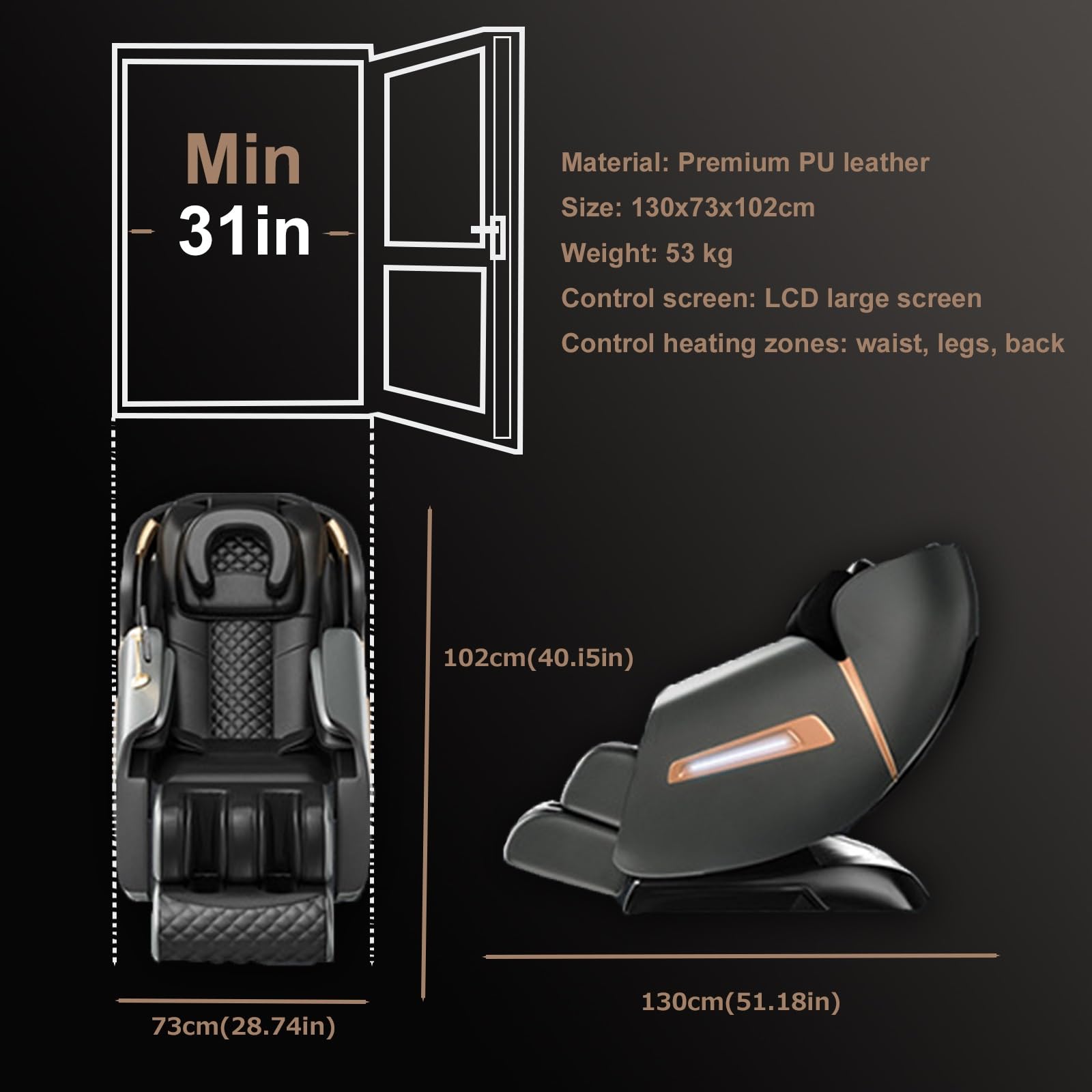 Sillón de Masaje de Cuerpo Entero, Gravedad Cero con Carril SL y Bluetooth Calefacción para Todo El Cuerpo Sillón de Masaje Reclinable Y-12B(Bianco)