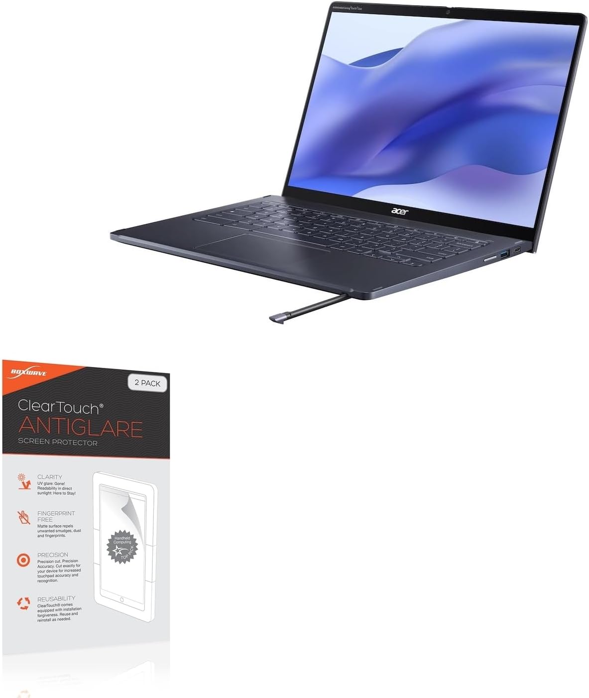 BoxWave Screen Protector Compatible with Acer Chromebook Enterprise Spin 714 (CP714-1WN) - ClearTouch Anti-Glare (2-Pack), Anti-Fingerprint Matte Film Skin
