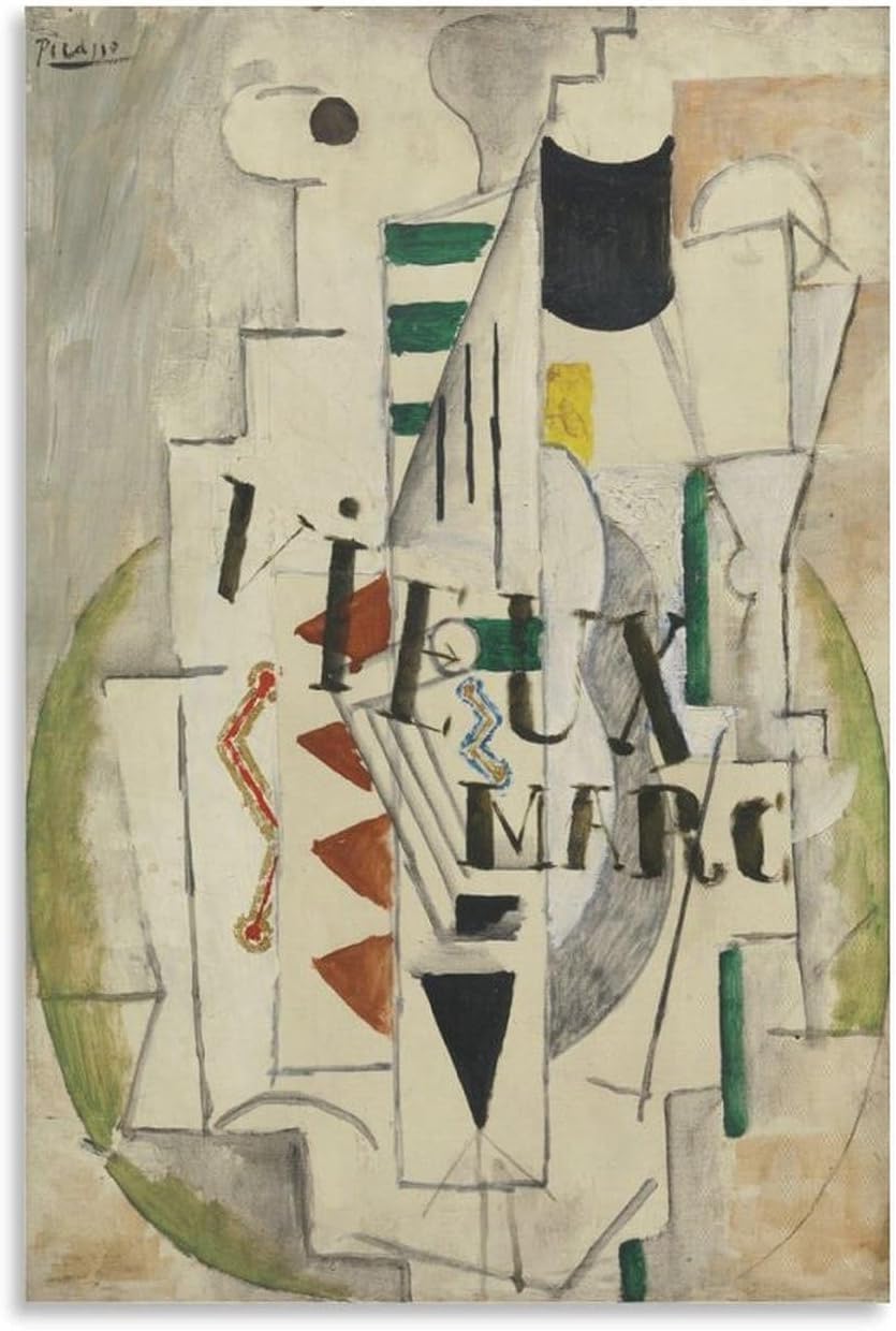 Matvsd Kohecs Guitare Verre by Pablo Picasso Canvas Painting Aesthetic Wall Art Pablo Picasso Poster and Prints for Office Decor Picture 30x45cmx1 Frameless