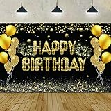 Alles Gute zum Geburtstag Party Hintergrund Banner, Stoff Schwarz und Gold Zeichen Poster für 30. 40. 50. 60. 60. Geburtstag Party Party Photo Booth Hintergrund Hintergrund Banner