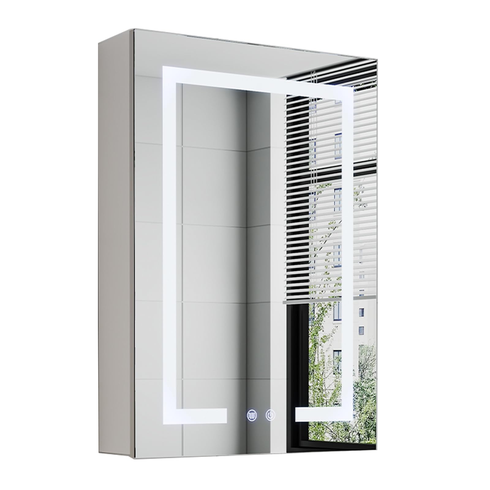 Warmiehomy Bathroom Mirror Cabinets with Lights,450x600mm 3 Color LED Illuminated Bathroom Mirror Cabinet with Shaver Socket Touch Switch Demister Pad