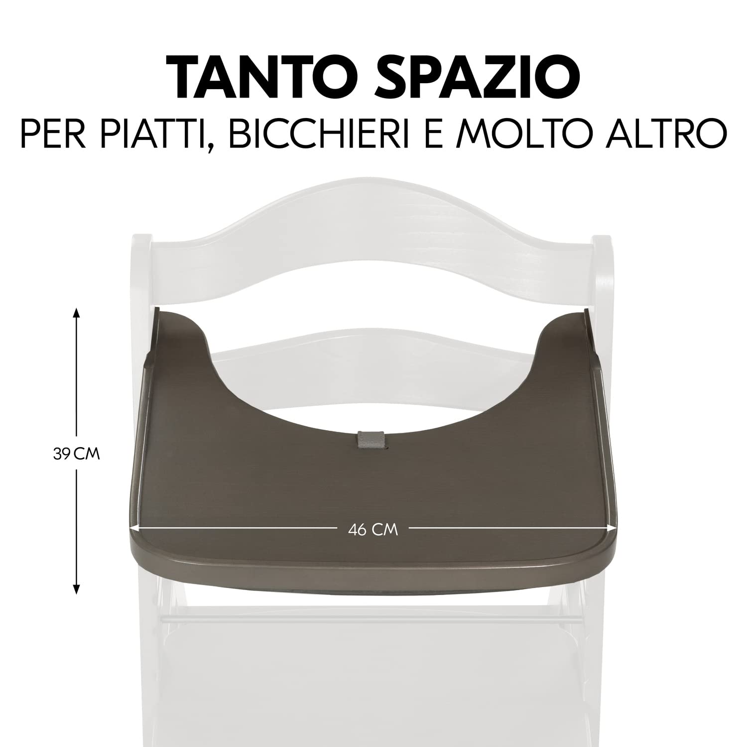 hauck Alpha Wooden Tray, Carbone - Vassoio in Legno Compatibile con Seggiolone Pappa Alpha+ e Beta+ per Bambini 6-36 Mesi, con Bordo Rialzato e Cert. FSC®