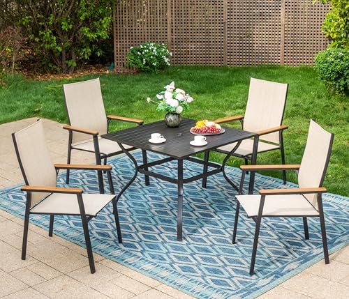Image of Sophia & William Patio Dining Set 5 Pieces, 4 Stackable Aluminum Textilene Dining Chairs with 37 inchx 37 inch Square Metal Table, Patio Table Chair Set for Outdoor Garden Lawn (Beige)