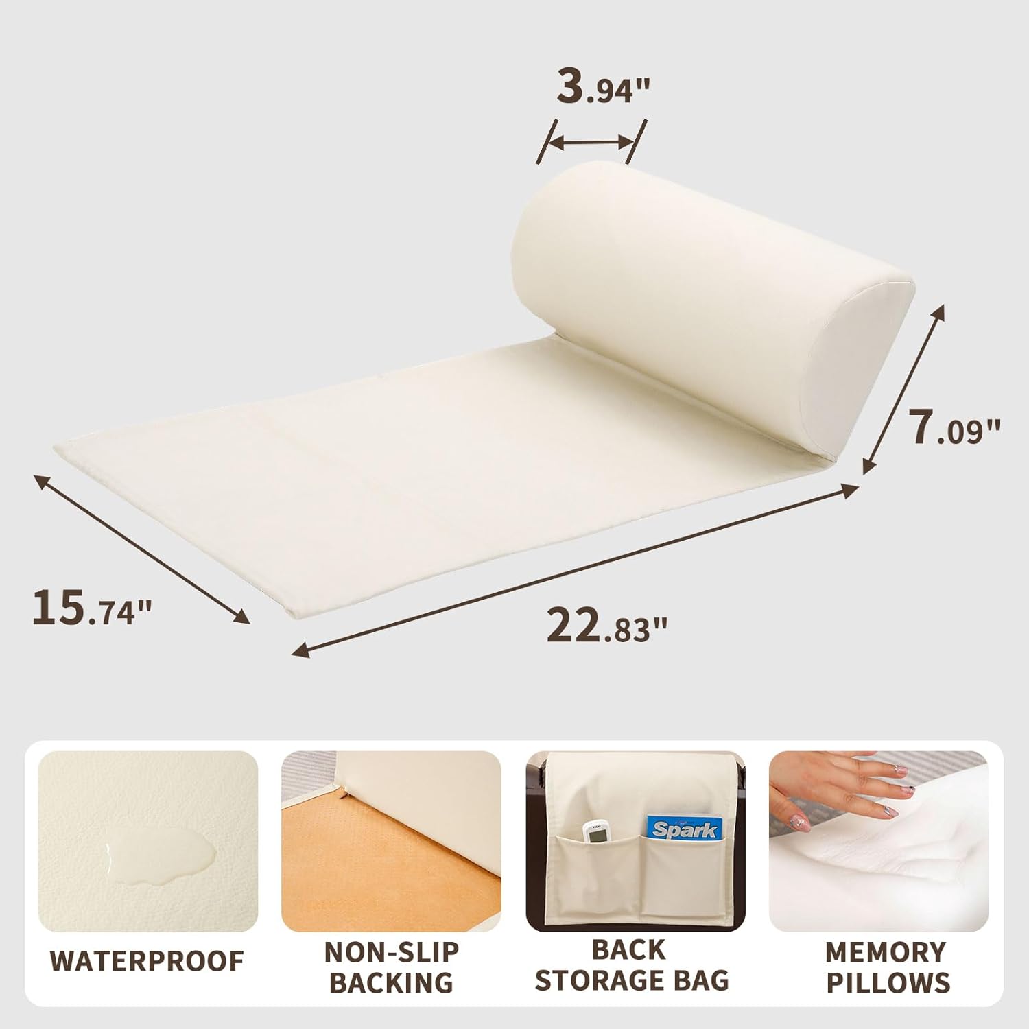 Faux Leather Neck Pillow for Recliner Chair,Memory Foam Headrest Pillow for Recliner Sofa,Non-Slip Adjustable Recliner Headrest Pillow for Neck Pain Relief in Home, Office, Travel (Cream) - Image 7