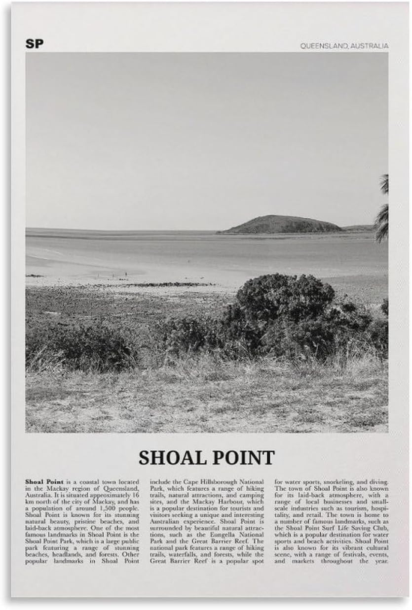 Stampa Shoal Point in Bianco E Nero, Arte Della Parete Shoal Point, Poster Canvas Wall Art Print Poster For Home School Office Decor 16x24inch(40x60cm)
