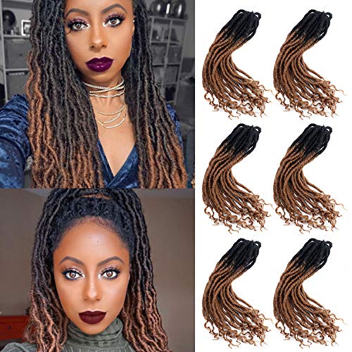 Faux Locs Crochet Hair 6 Pack Straight Goddess Locs Crochet Braiding Hair Extension with Curly Ends Natural Soft Synthetic Hair (1B/27#)